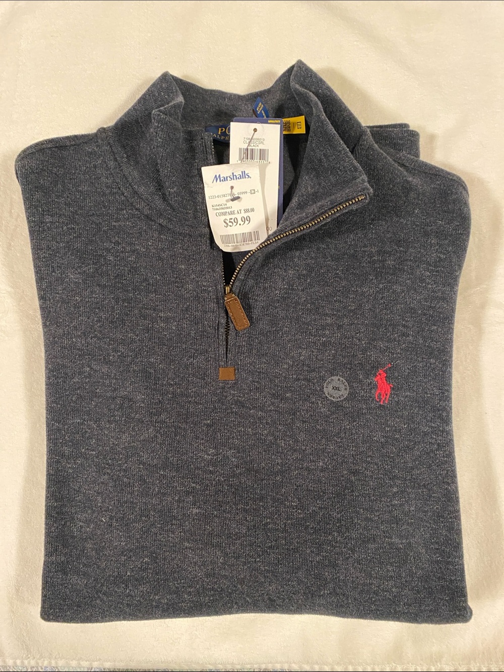 Ralph Lauren Heather Gray Half-Zip Sweatshirt with Red Pony